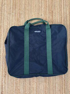 Vintage Lands’ End Canvas Navy Blue Travel Tote with Green Handles
